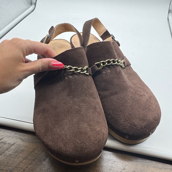 Anthropologie Silent D Georgia Suede Leather Slingback Clogs Brown Size 40 - Picture 15 of 16